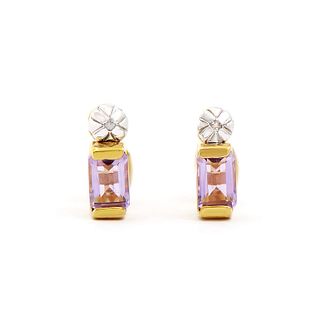 Plated 18KT Yellow Gold 1.04cts Amethyst and Diamond Earrings