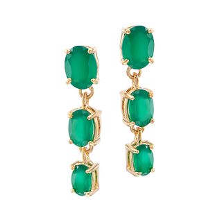 Plated 18KT Yellow Gold 4.00ctw Green Agate Earrings