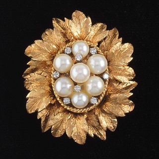 Ladies' Gold, Pearl, and Diamond Brooch 