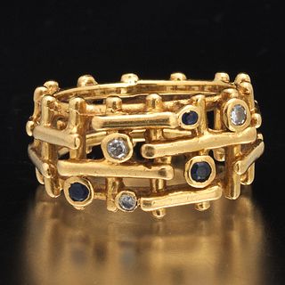 Modernist Sapphire and Diamond Ring 