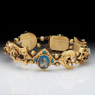 Victorian Gold and gem Stones Slider Bracelet 