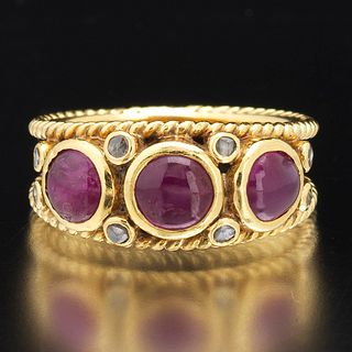 Ladies' Elizabeth Cage Style 19K Gold, Ruby and Diamond Ring 
