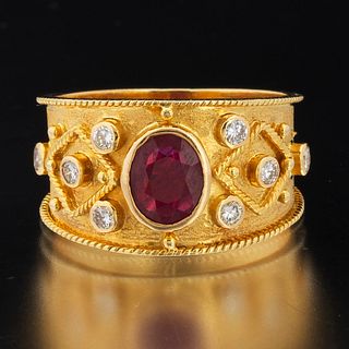 Ladies' Elizabeth Gage Style Gold, Ruby and Diamond Ring 
