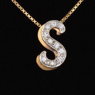 Ladies' Gold and Diamond S Pendant on Chain 