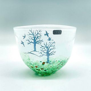 Kosta Boda Art Glass Bowl, October Series, Trees and Birds