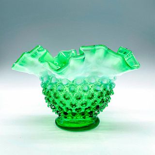 Vintage Fenton Glass Vase, Emerald Green and White
