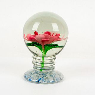 Millville Style Pedestal Crimped Rose Paperweight