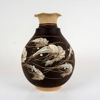 Vintage Japanese Hand Painted Pottery Shrimp Vase