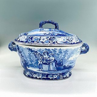 Vintage Blue and White Covered Tureen, Hop Pickers