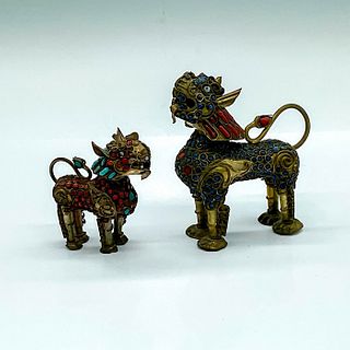 Pair of Antique Tibetan Brass Foo Dog Bottles