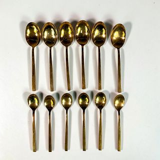 12pc Sigvard Bernadotte Gilded Bronze Spoons, Scanline