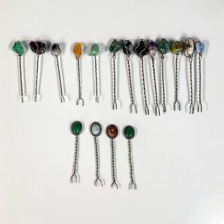 17pc Silverplate Twisted Gemstone Cocktail Forks