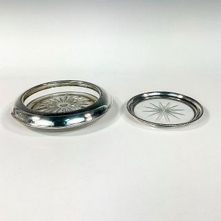 2pc Frank M Whiting Sterling Silver Bottle Coaster and Dish