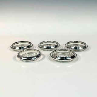 5pc Vintage Fisher Sterling Silver Glass Coasters