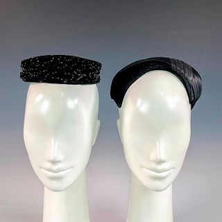 2pc Vintage Black Pillbox and Turban Hats