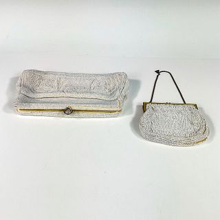 2pc Vintage White Beaded Clutch Purses, Walborg and More