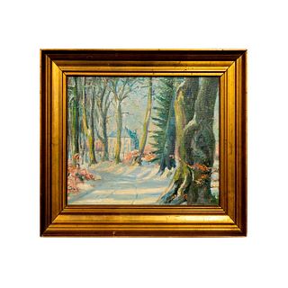 Antique 1933 European Oil Painting on Canvas, Landscape