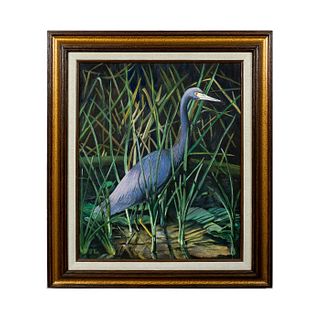 Signed Oil on Canvas Painting, Heron
