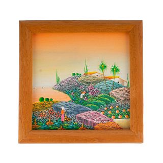 Denis Rousseau (Haitian) Miniature Acrylic Painting, Signed