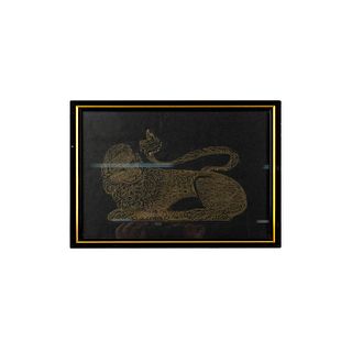 English Brass Rubbing on Black Paper of a Lion