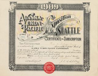 1909 ALASKA-YUKON-PACIFIC EXPOSITION STOCK CERTIFICATE