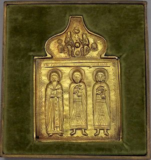Antique Figural Bronze Russian Icon