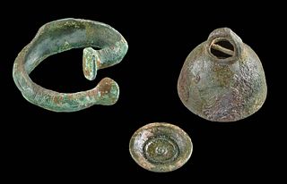 Ancient Greek & Roman Bronze Bracelet, Bell, & Disc