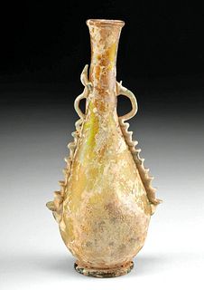 Exhibited Roman Glass Flask w/ Crimped Trailing