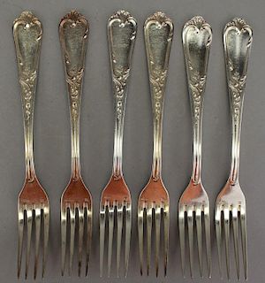 (6) French Ercuis Silver Forks
