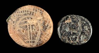 2 Near Eastern Stone Stamp Seals - Scaraboid & Button