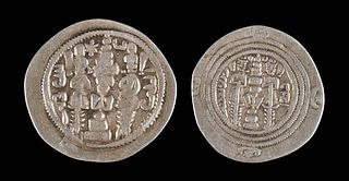 2 Persian Sasanian Silver Drachm Coins