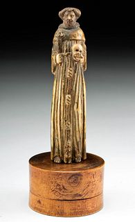 17th C. Indian Goan Ivory Saint Francis on Wood Box