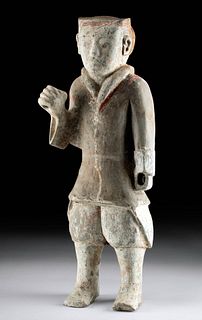 Tall Chinese Han Dynasty Polychrome Warrior Figure
