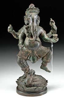 20th C. Thai Brass Statue Dancing Ganesh w/ Rat