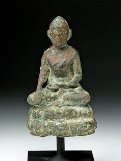 12th C. Cambodian Khmer Bronze Statue Seated Buddha