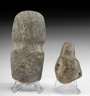 Mezcala Stone Axe Blade & Jar Effigy Pendant, 2 pcs