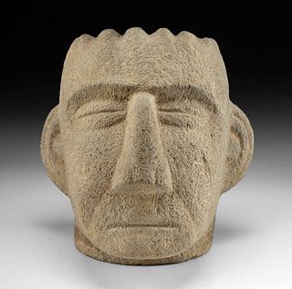 Costa Rican Stone Trophy Head w/ Spiked Coiffure