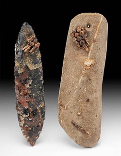 Native American Plateau Stone Pendant & Obsidian Blade