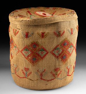 Alaskan Aleutian Woven Grass & Wool Lidded Basket