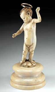 18th C. German Ivory Nude Baby Jesus w/ Gold Halo