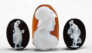 Three Neoclassical Agate Cameos, Athena & Maenads