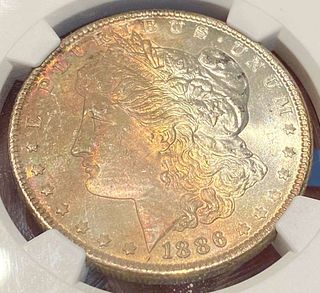 Monster Color 1886 Morgan Silver Dollar NGC MS64
