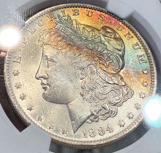 Monster Color 1884-O Morgan Silver Dollar NGC MS64
