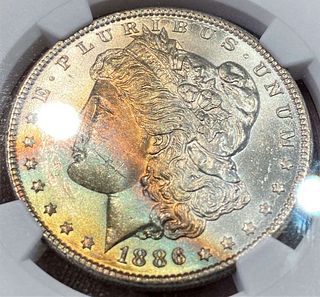 Monster Color 1886 Morgan Silver Dollar NGC MS63