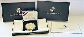 1991-S United States USO 50th Anniversary Proof Silver Dollar