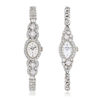 Two Elgin Ladies' Watches in 14K White Gold with Diamonds