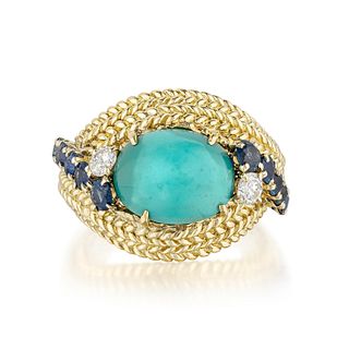 Vintage Turquoise Sapphire and Diamond Ring