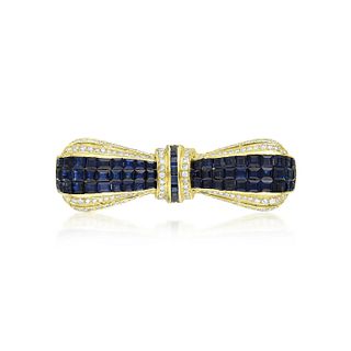 Invisibly-Set Sapphire and Diamond Bow Brooch