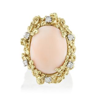 Angel Skin Coral and Diamond Ring