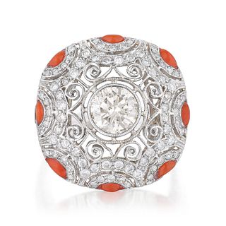 Coral and Diamond Cocktail Ring